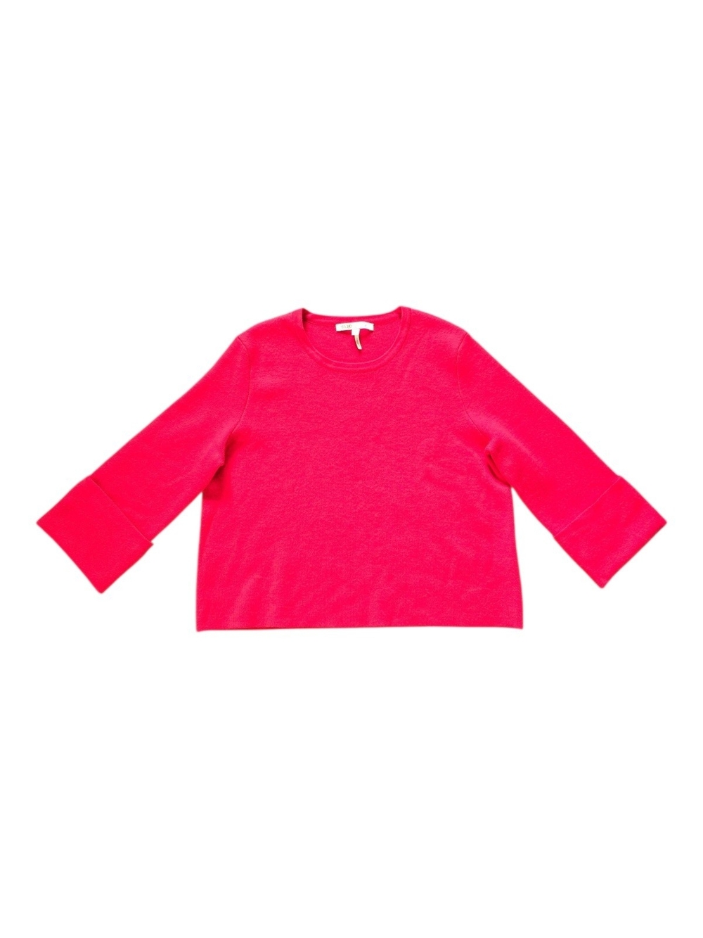 Maje Bright Red Cuff-Sleeve 3/4 Crewneck Sweater